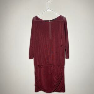 White House Black Market Womens Dress Medium Red Open Back 3/4 Sleeve Holiday